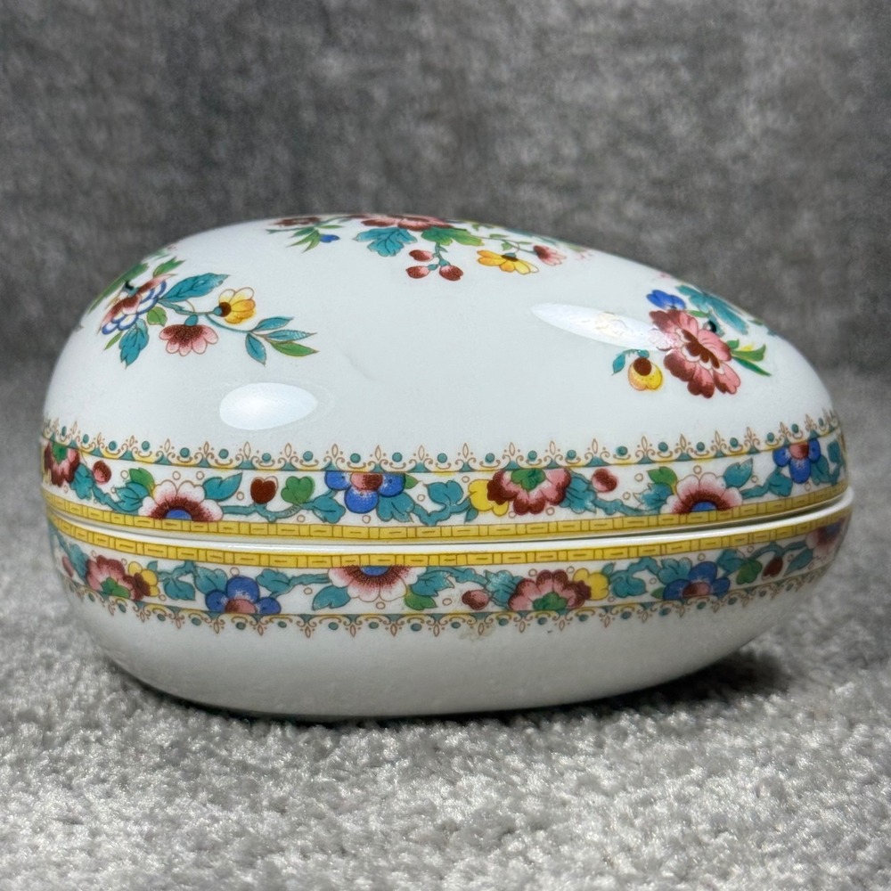Coalport Trinket Box White Ming Rose Floral Bone China Egg England Small 4.5"
